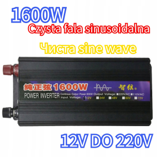 Napäťový menič do auta 1600 W 12V až 220 V Čistý konvertor sínusovej vlny