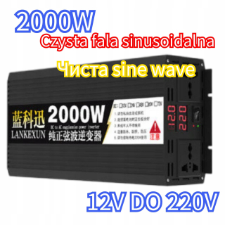 Konvertor napätia do auta 2000W 12V až 220 V Pure Sine Wave Inverter