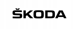 Čierne písmo s logom odznaku Škoda na zadnom znaku