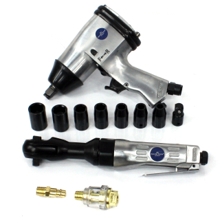 Rázový uťahovák - Pneumatický kľúč 1/2 + Ratchet 3/8 set 14e