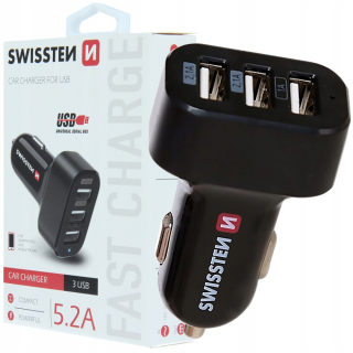 Swissten 2x USB 2.1A +USB 1A nabíjačka automobilu