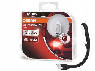 Žiarovky - Osram Night Breaker striebro + 100% H7 + lampa USB