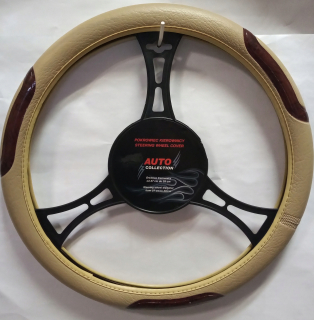 Poťah na volant - Béžový kryt, drevená koža 37-39 cm