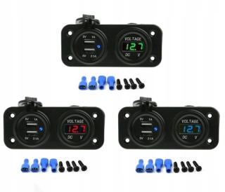 Nabíjačka voltmeter 2x USB 2A Panel 2in1