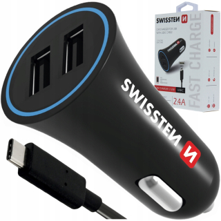 Nabíjačka automobilu Swissten 2.4a 2x USB + kábel