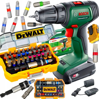 Vrtačka - Vŕtací stroj Bosch 06039D4001 18 V + Dewalt DT7969 Sada bitov špičiek pre skrutkovač