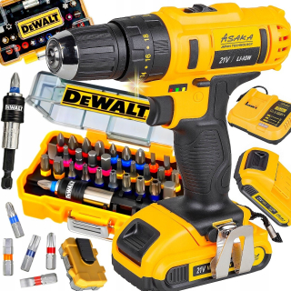 Vrtačka - ASAKA / ASCD-21VL 20 V + Dewalt DT7969 Sada bittov pre skrutkovač