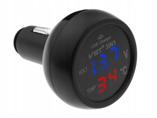 Voltmeter teplomer USB nabíjačka 3in1 12/22