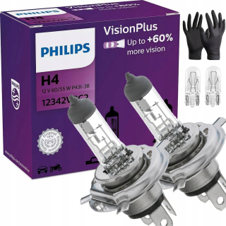 Žiarovky - Philips H4 VisionPlus + 60% 12V + Freebies Žiarovky